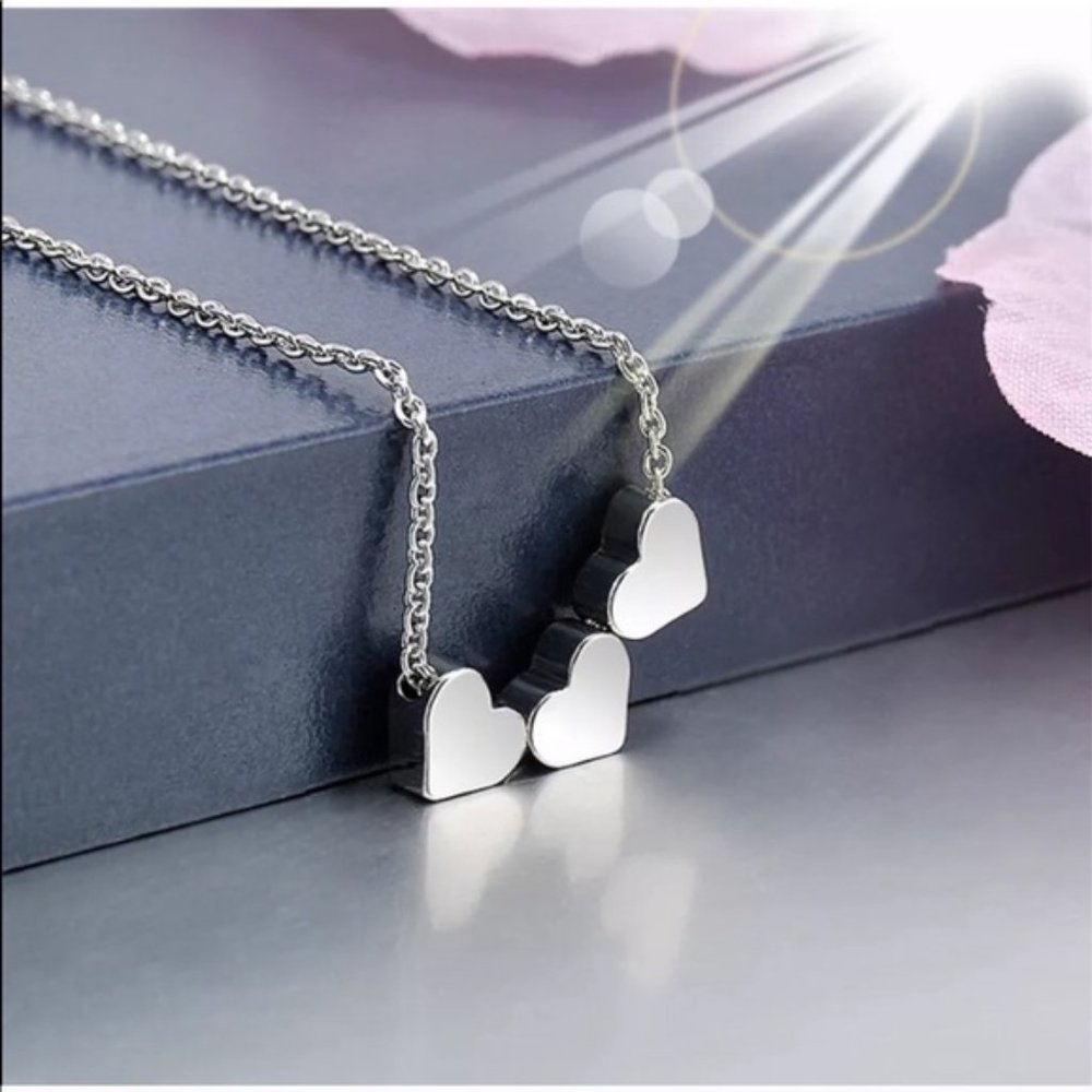 New Silver Triple Heart Layer Necklace